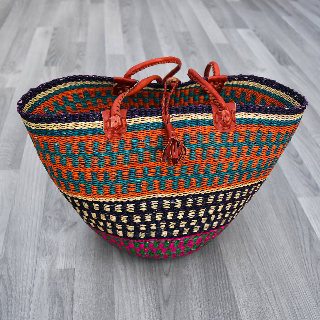 Basket Handbag With Leather Handles