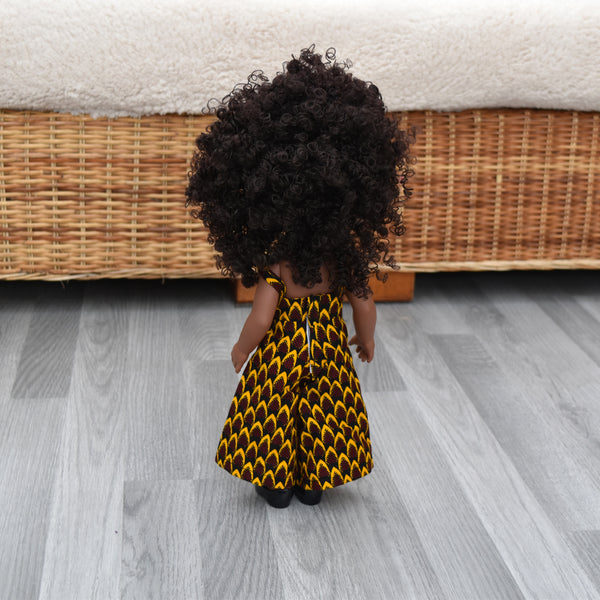 Black Doll in African Print Dress - Black Curly Hair doll - African Doll - Black Baby doll - Mix Race doll