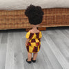 Black Doll in African Print Dress - Black Curly Hair doll - African Doll - Black Baby doll - Mix Race doll