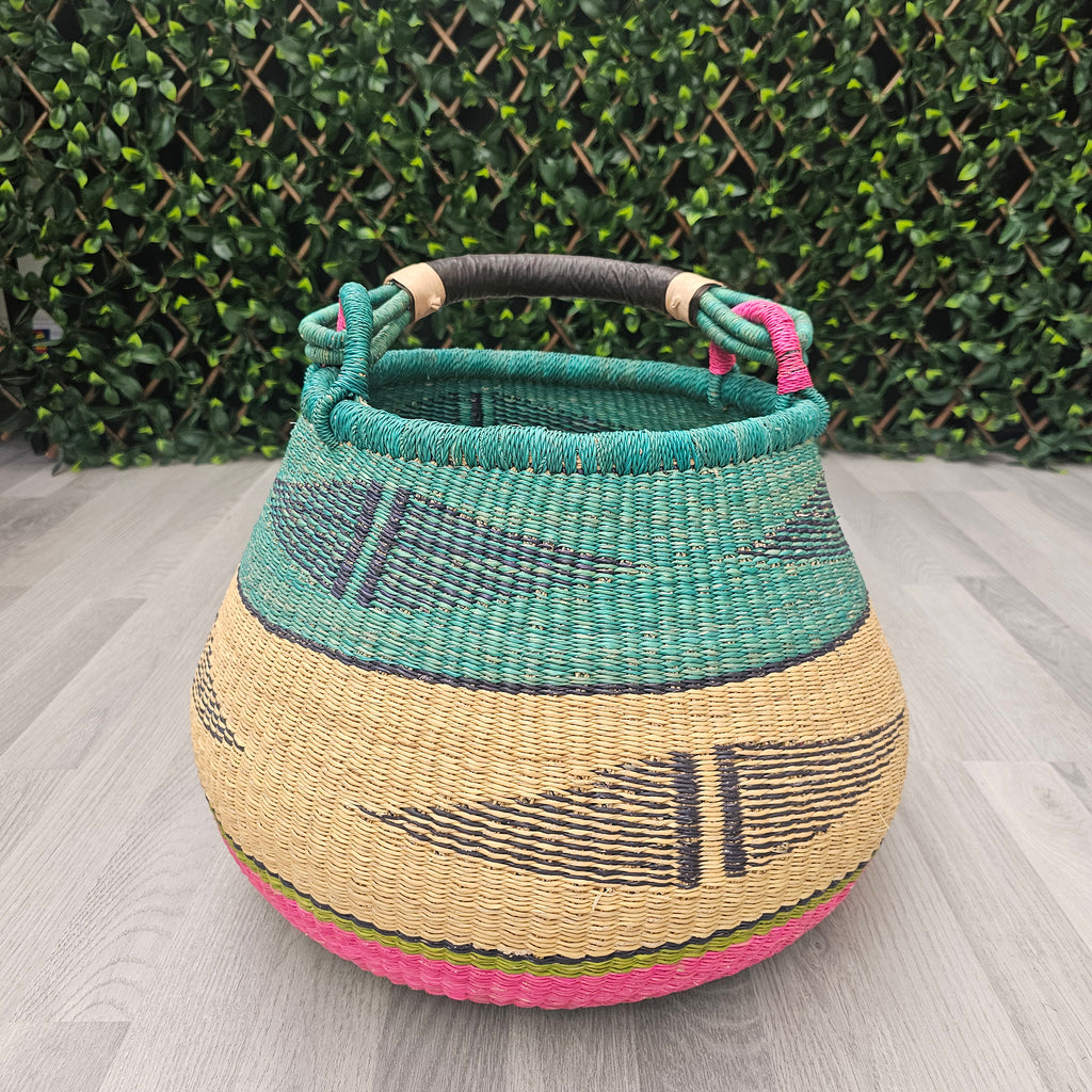 Green Bolga Pot Basket - Bolga Planter Basket