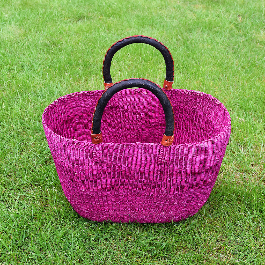 Ghana Baskets - Oval Bolga Basket Pink