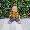 Black baby boy doll in African Print Shirt - Kwasi