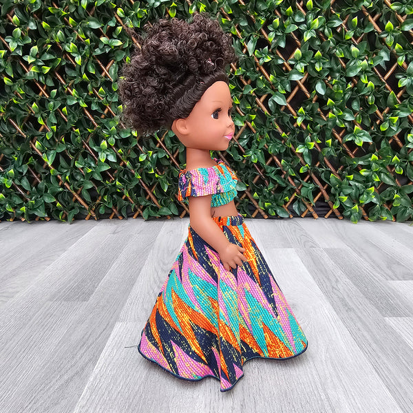 Black Doll - Afro Hair doll - Black Doll in African Print Dress - Aniyah