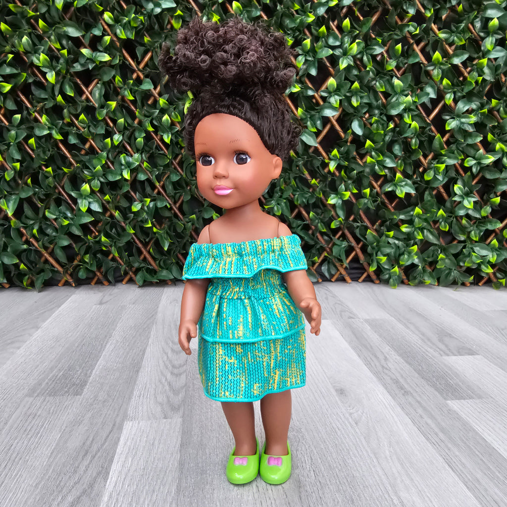 Black Doll - Afro Hair doll - Black Doll in African Print Dress - Zuri