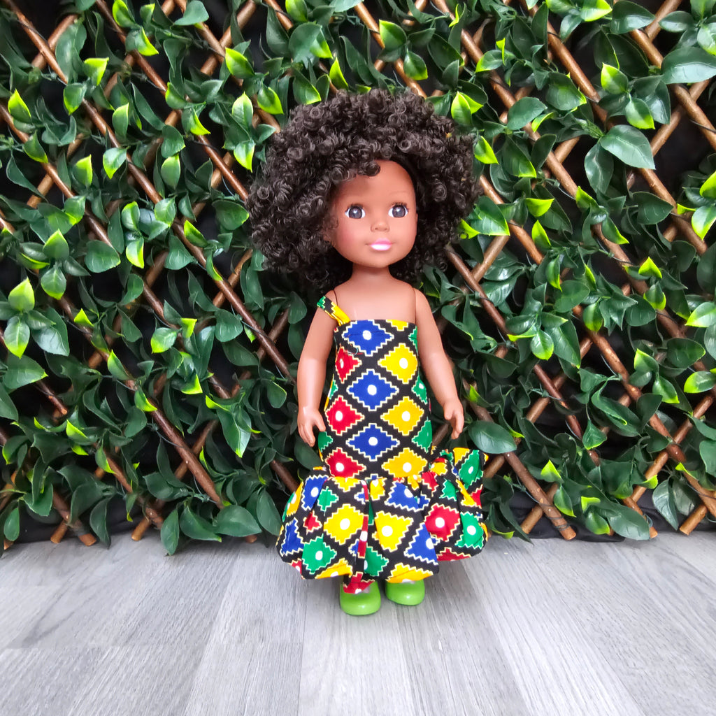 Black Doll - Afro Hair doll  - Afro Doll in Ankara Dress - Shahina