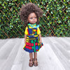 Black Doll - Afro Hair doll - Black Doll in African Print Dress - Abeba