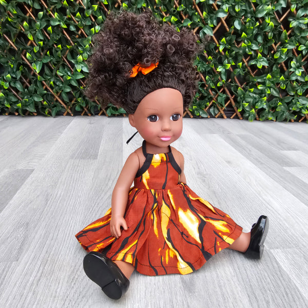 Black Doll - Afro Hair doll - Black Doll in African Print Dress - Cece