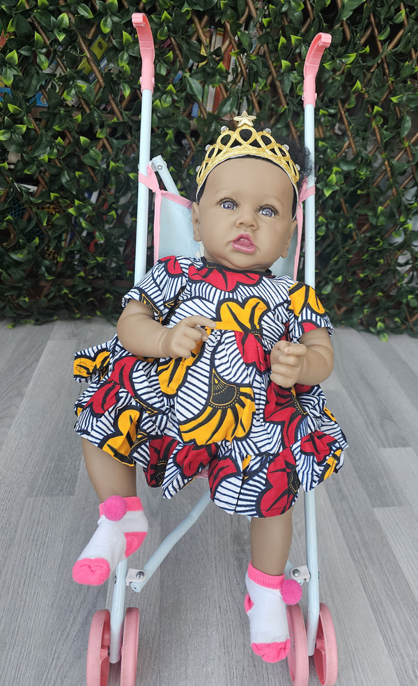 African Reborn dol - Black Reborn doll in African Print