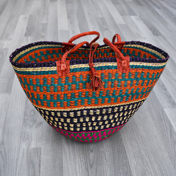 Basket Handbag With Leather Handles 