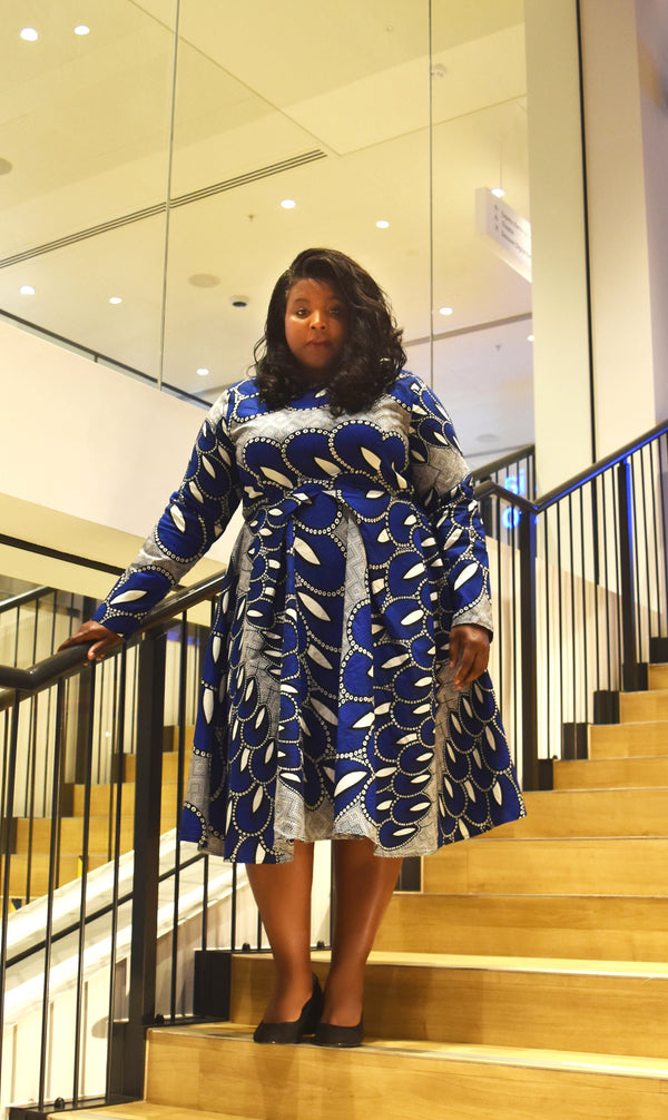 Long Sleeves African Print Midi Dress