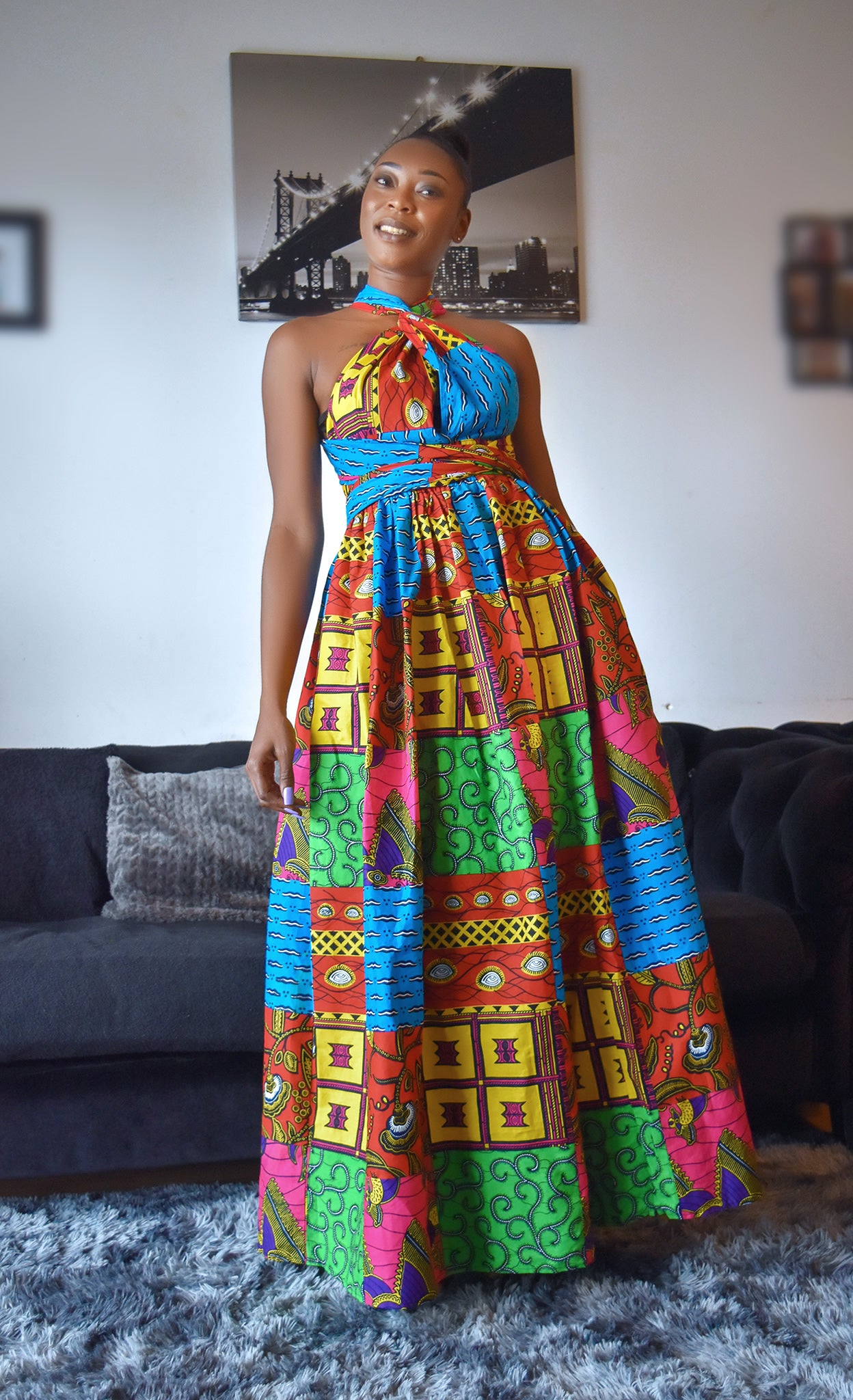 I'm Her Vibrant Yellow African Print Long Maxi Dress main image 1