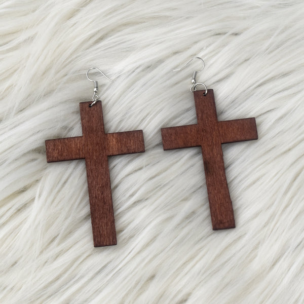Wooden Cross Earring, earring - Rufina Designs