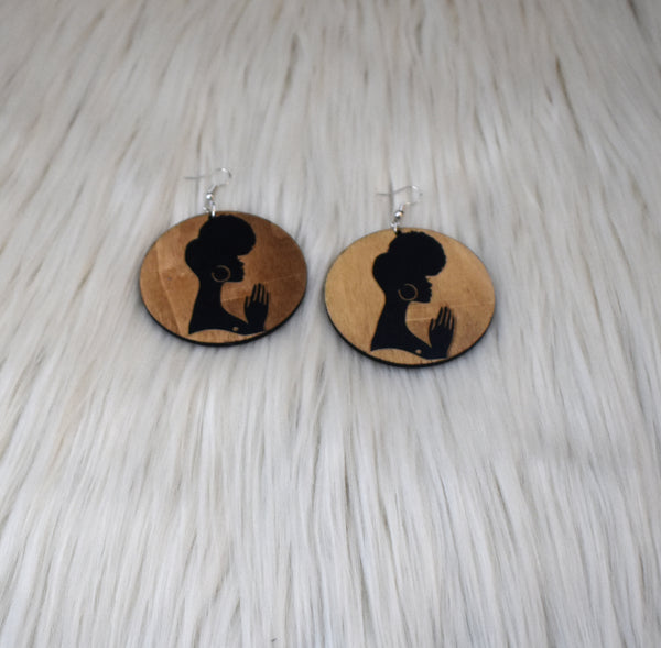 Wooden Afro Woman Earring, earring - Rufina Designs